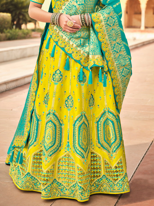 Yellow And Green Lehenga Choli