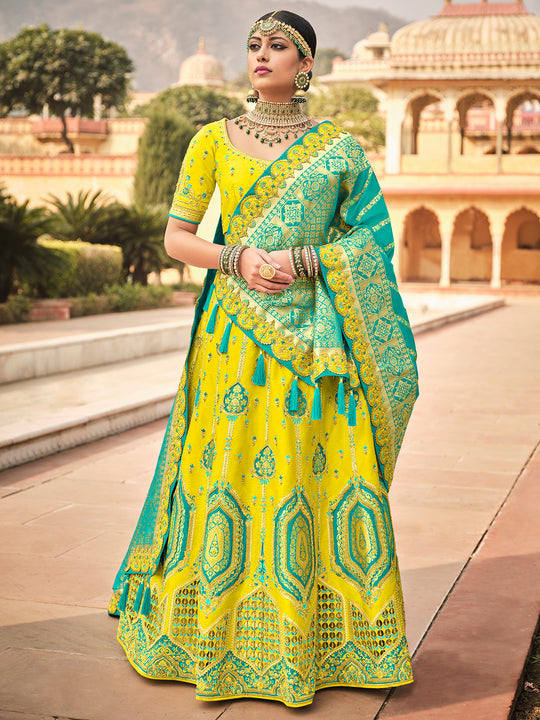 Yellow And Green Lehenga Choli