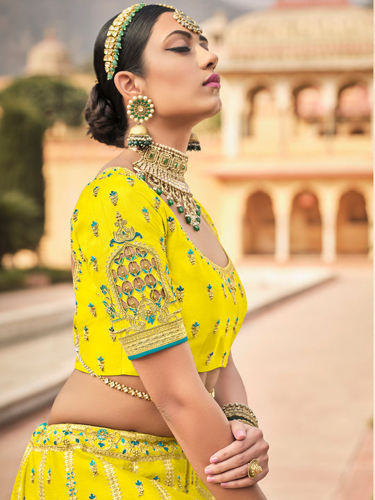 Yellow And Green Lehenga Choli