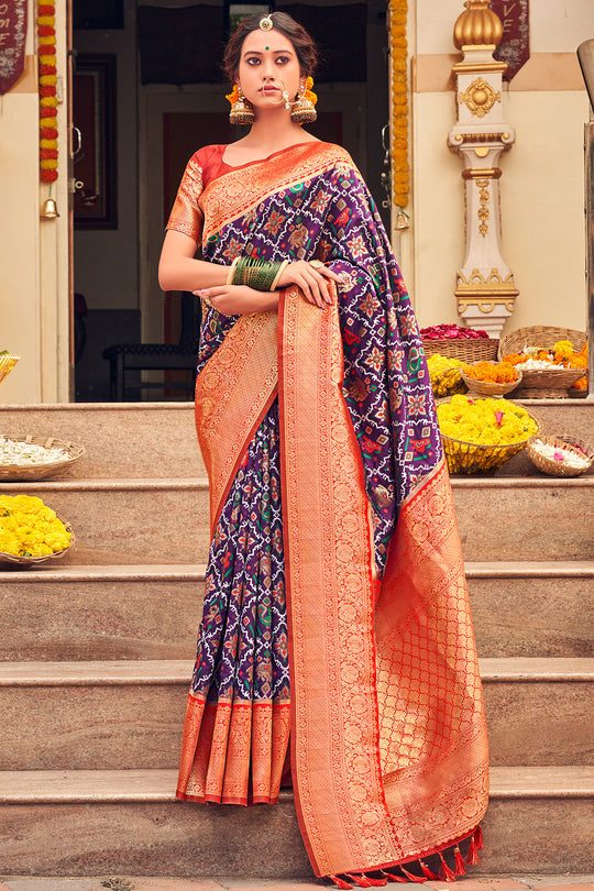 Indigo Violet Patola Saree