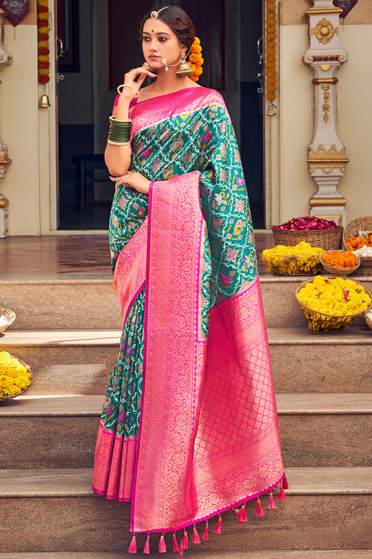 Seafoam Green Patola Saree