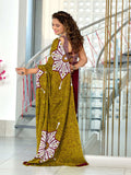 Red Hand Block Print Mulmul Cotton Saree With Blouse Piece