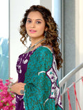Teal Blue Hand Block Print Mulmul Cotton Saree With Blouse Piece