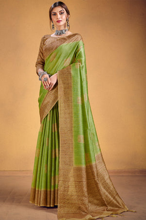 Pear Green Cotton Silk Saree