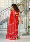Red Pure Cotton Hand Block Print Sarees Saree With Blouse Piece