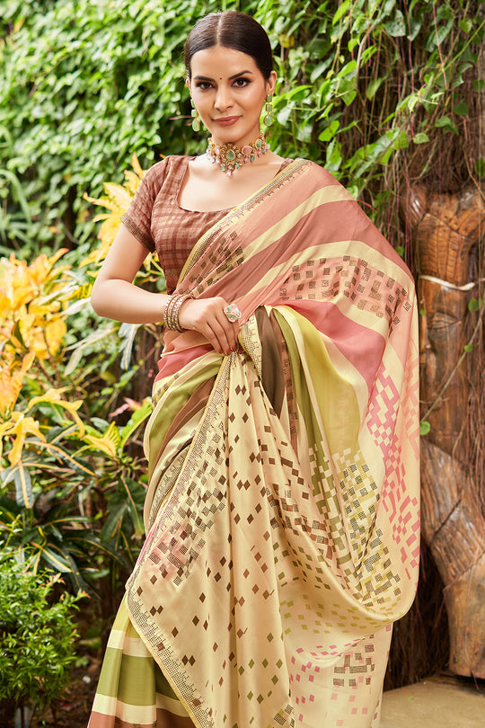 Chicku Beige Dola Silk Saree