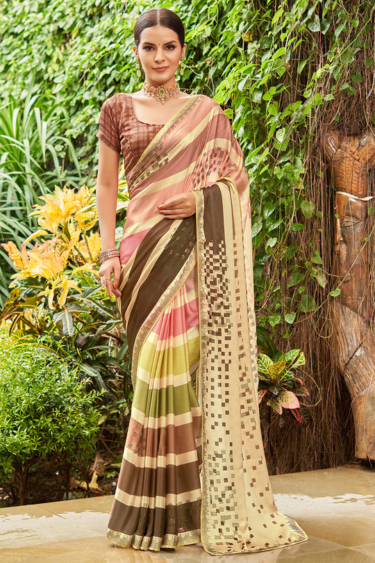 Chicku Beige Dola Silk Saree