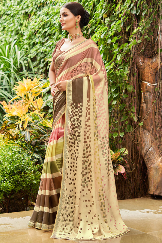 Chicku Beige Dola Silk Saree