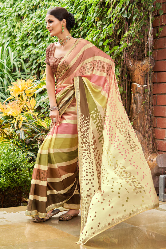Chicku Beige Dola Silk Saree