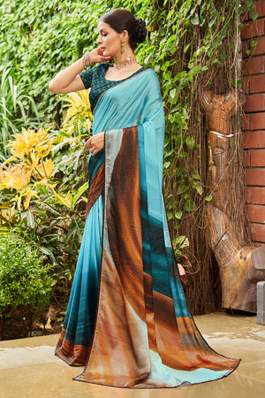 Sky Blue Satin Saree