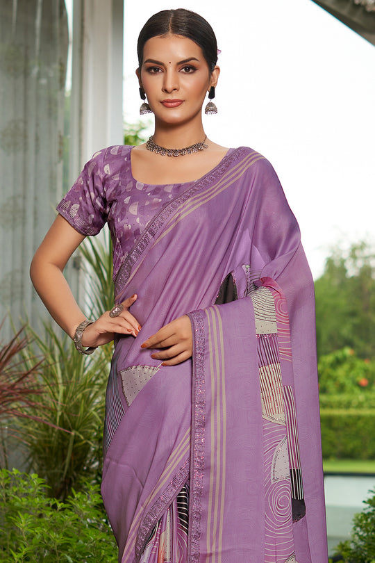 Light Purple Satin Saree