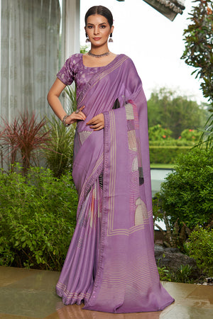 Light Purple Satin Saree