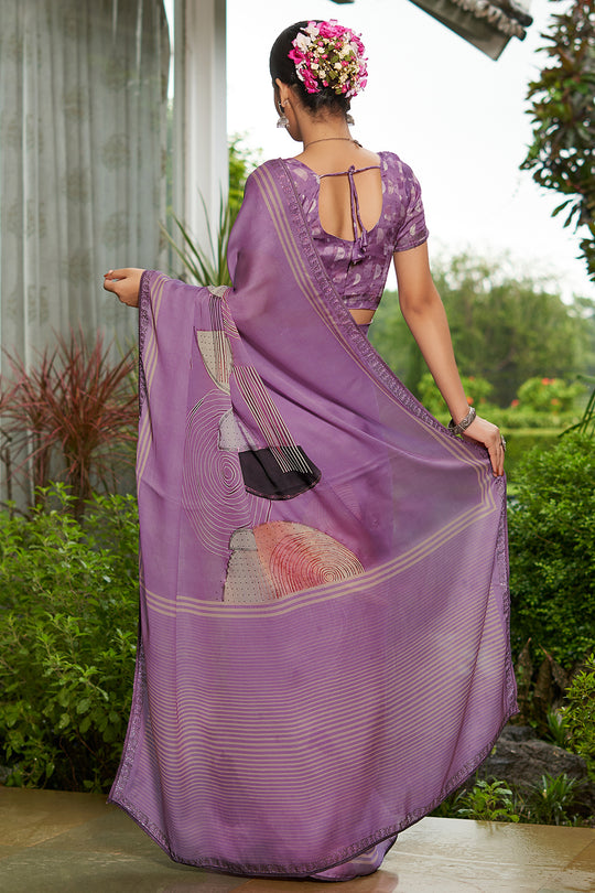 Light Purple Satin Saree
