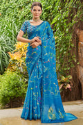 Cyan Blue Satin Saree