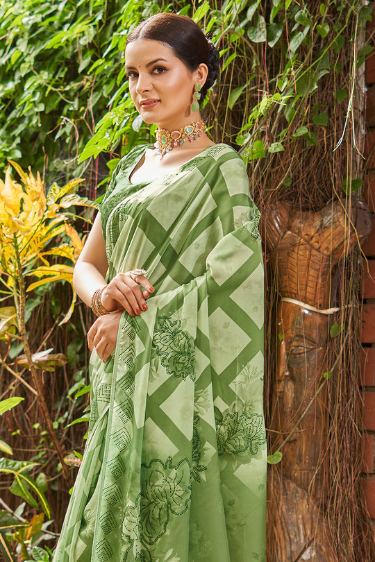Sage Green Satin Saree