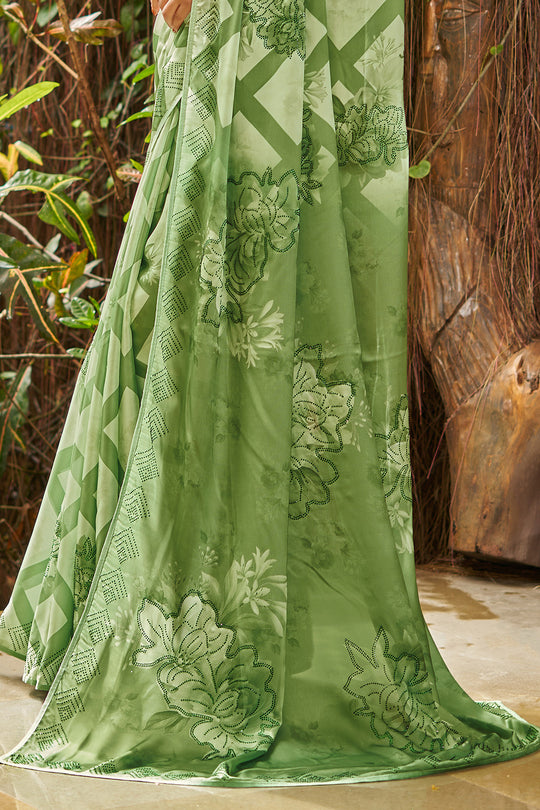 Sage Green Satin Saree