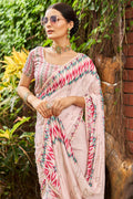 Cream Pink Satin Saree