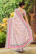 Cream Pink Satin Saree