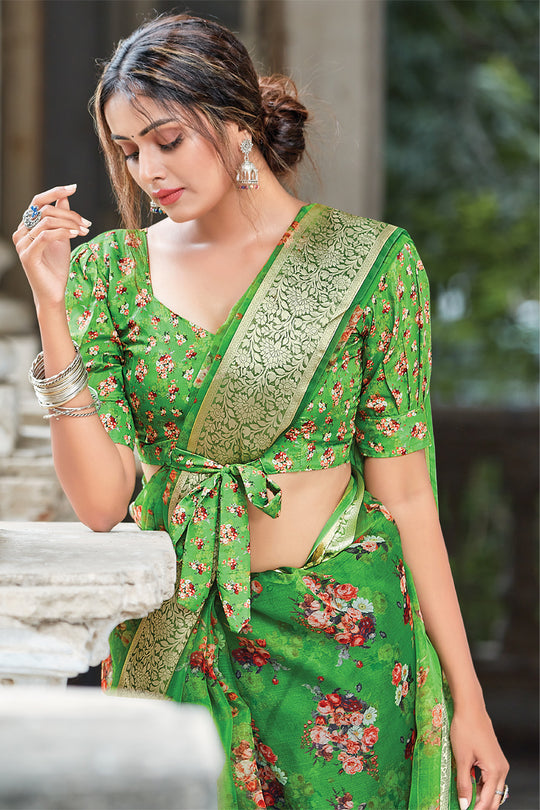 Zinnia Green Organza Saree