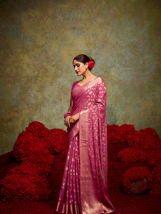 Georgette Banarasi Saree With Blouse Piece