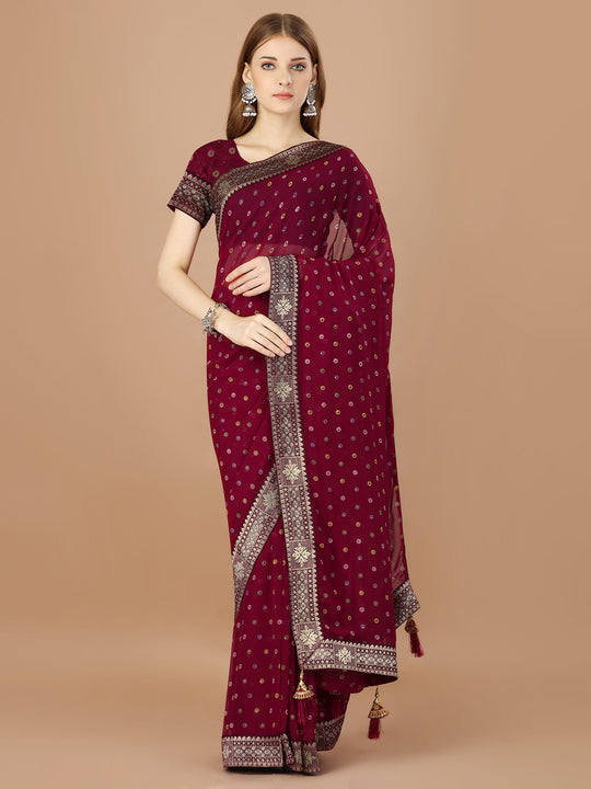Maroon Georgette Daily Wear Saree With Blouse Piecde