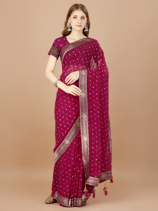 Pink Georgette Daily Wear Saree With Blouse Piecde