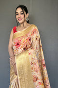 Pastel Cream Digital Print Saree