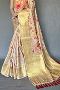 Pastel Cream Digital Print Saree