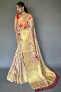 Pastel Cream Digital Print Saree