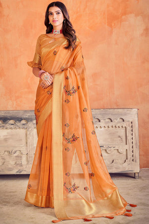 Cantaloupe Orange Organza Saree