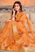 Cantaloupe Orange Organza Saree