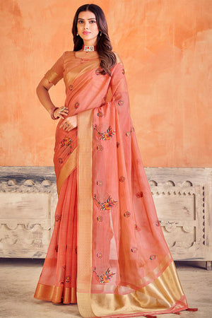 Thulian Pink Organza Saree