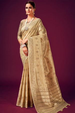 Tan Beige Cotton Saree