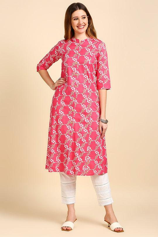 Women Coral Pink & Off-White A-Line Kurta