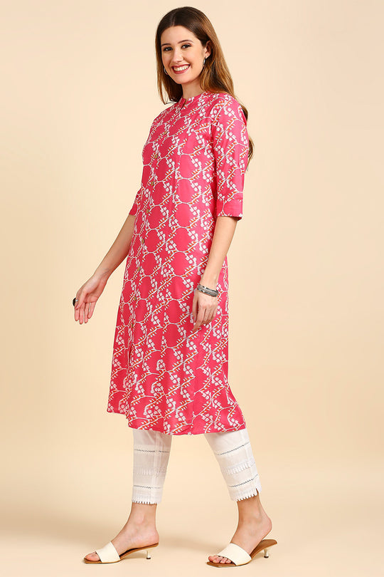 Women Coral Pink & Off-White A-Line Kurta
