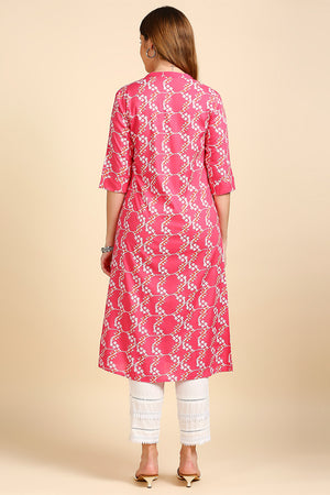Women Coral Pink & Off-White A-Line Kurta