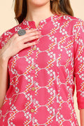 Women Coral Pink & Off-White A-Line Kurta