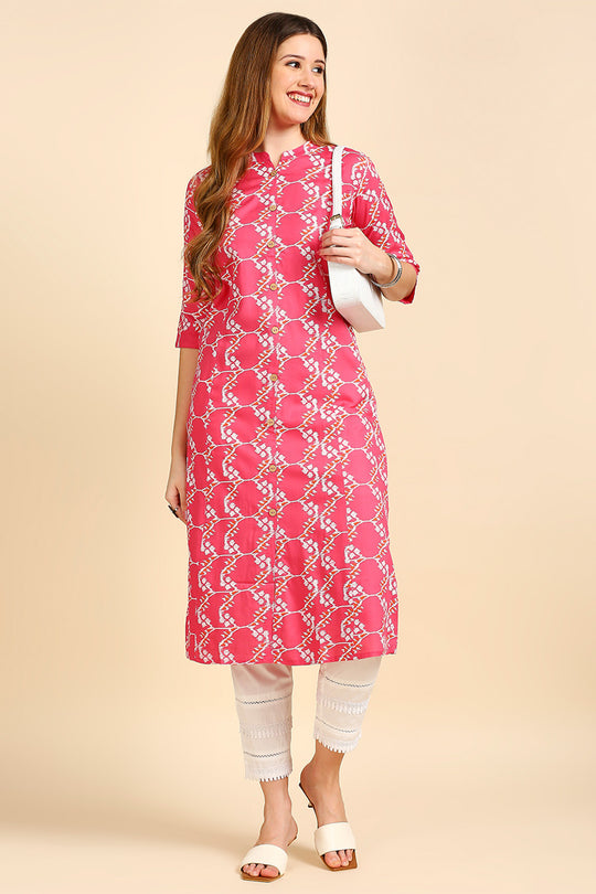 Women Coral Pink & Off-White A-Line Kurta