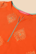 Women's Orange & Golden Printed Straight Kurti
