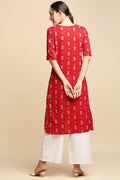 Women Red White Printed Kurta with Palazzos