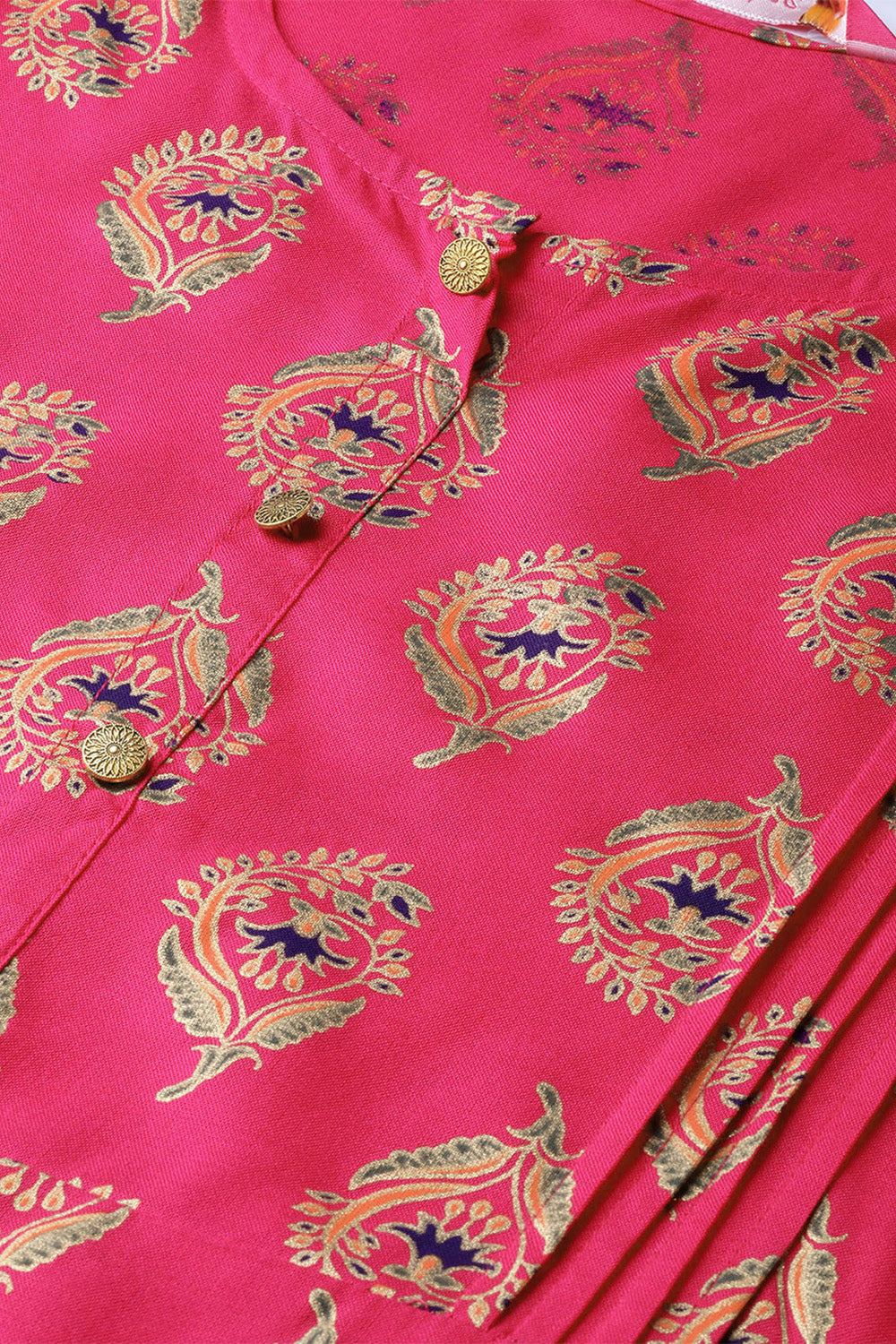 Women Pink & Golden Printed Straight Kurta