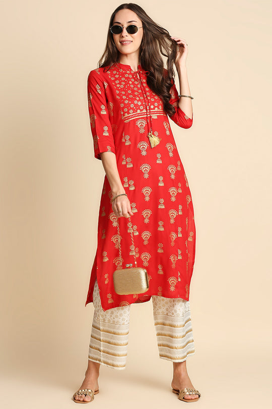 Women Maroon Ethnic Kurta with Palazzos