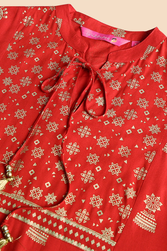 Women Maroon Ethnic Kurta with Palazzos