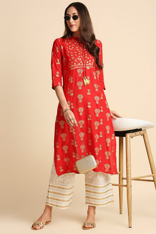 Women Maroon Ethnic Kurta with Palazzos