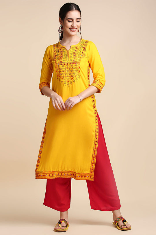 Mustard Yellow Maroon Yoke Design Kurta set