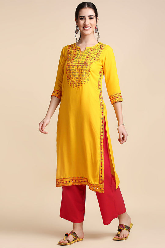Mustard Yellow Maroon Yoke Design Kurta set