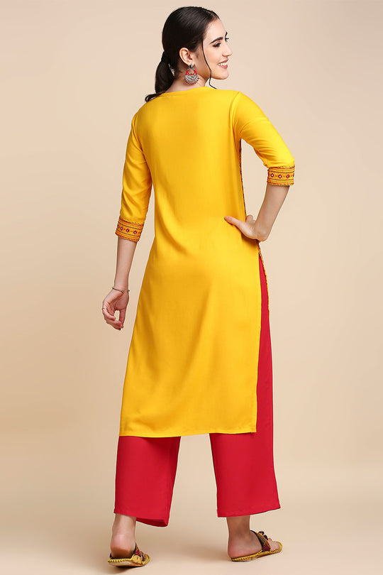 Mustard Yellow Maroon Yoke Design Kurta set
