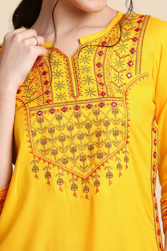 Mustard Yellow Maroon Yoke Design Kurta set