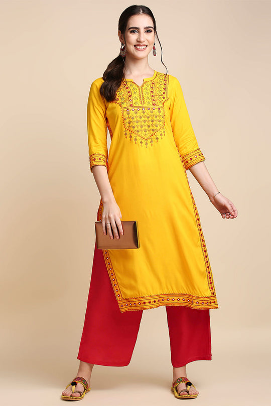 Mustard Yellow Maroon Yoke Design Kurta set