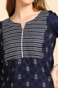 Navy Blue White Printed Kurti